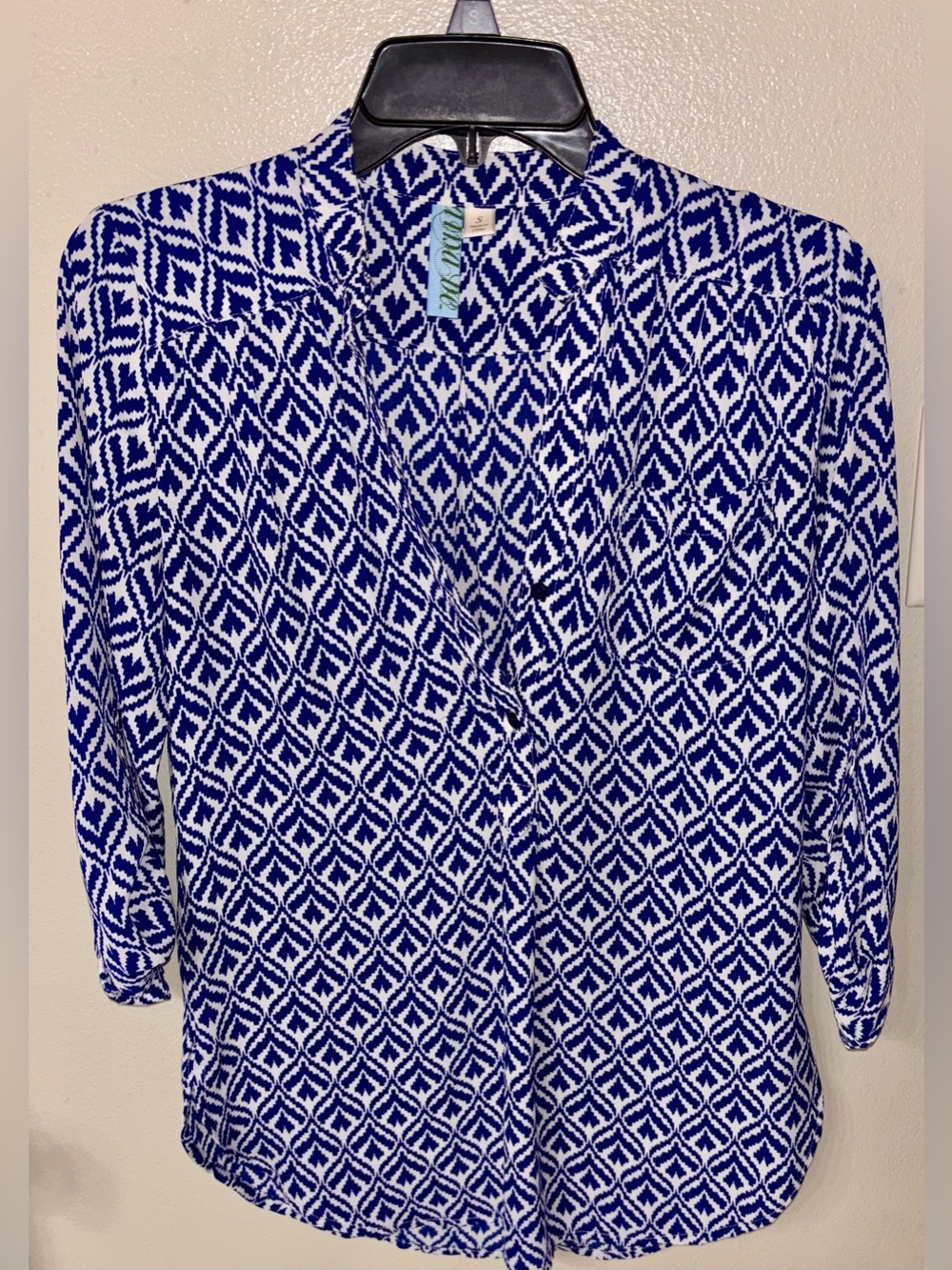 Geometric Print Blue & White Women's Blouse